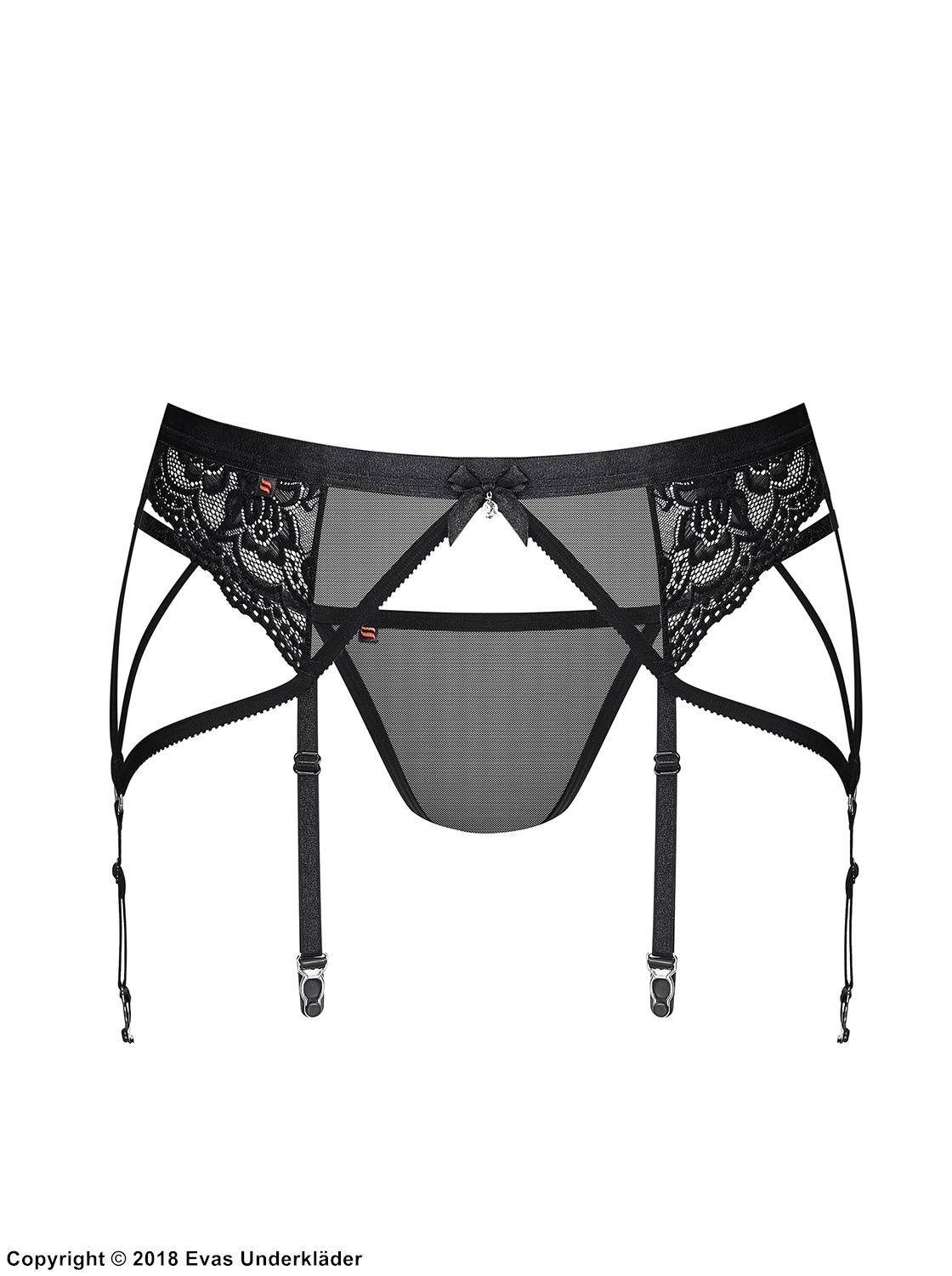 Garter belt and panty, lace, sheer inlays, thin straps